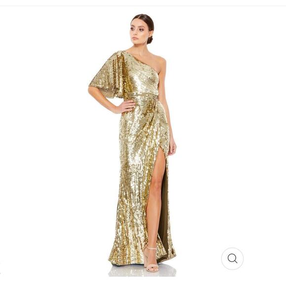 Mac Duggal Embellished Cap Sleeve Cowl Neck Trumpet Gown Golden Size 6 NWT - Picture 3 of 12